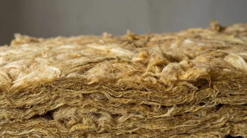 Prikaz teksture mineralne volne za toplotno izolacijo strehe.